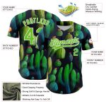 Custom Baseball Jersey with Personalized Name and Number, 3D Cactus Festival Design in Navy and Aurora Green-White Personalized