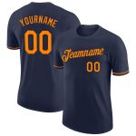 Custom Team Name and Number Navy Bay Orange Performance T-Shirt - Personalized Sports Apparel Personalized Navy Bay Orange
