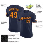 Custom Team Name and Number Navy Bay Orange Performance T-Shirt - Personalized Sports Apparel Personalized Navy Bay Orange