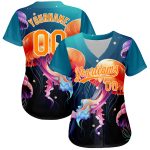 Custom Name and Number Baseball Jersey with 3D Navy Orange-White Jellyfish Ocean Design Personalized Navy Bay Orange-White