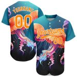 Custom Name and Number Baseball Jersey with 3D Navy Orange-White Jellyfish Ocean Design Personalized Navy Bay Orange-White