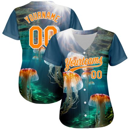 Personalized 3D Jellyfish Ocean Baseball Jersey - Navy Bay Orange-White Custom Name and Number Personalized Navy Bay Orange-White