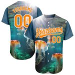 Personalized 3D Jellyfish Ocean Baseball Jersey - Navy Bay Orange-White Custom Name and Number Personalized Navy Bay Orange-White