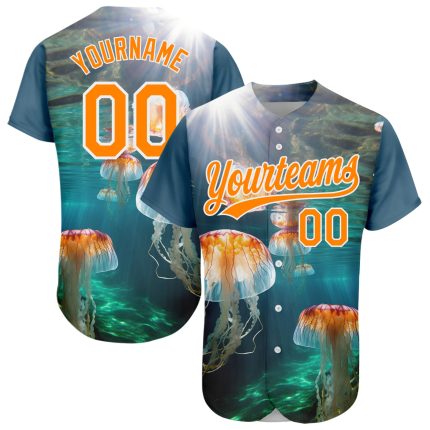 Personalized 3D Jellyfish Ocean Baseball Jersey - Navy Bay Orange-White Custom Name and Number Personalized Navy Bay Orange-White