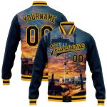 Personalized Berlin Germany City Edition 3D Varsity Bomber Jacket Custom Name Number Navy Black-Gold Full-Snap Personalized
