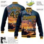 Personalized Berlin Germany City Edition 3D Varsity Bomber Jacket Custom Name Number Navy Black-Gold Full-Snap Personalized