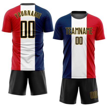 Custom Name Number Soccer Jersey - Personalized French Flag Sublimation in Navy Black White Red-Gold | Team Uniform Personalized