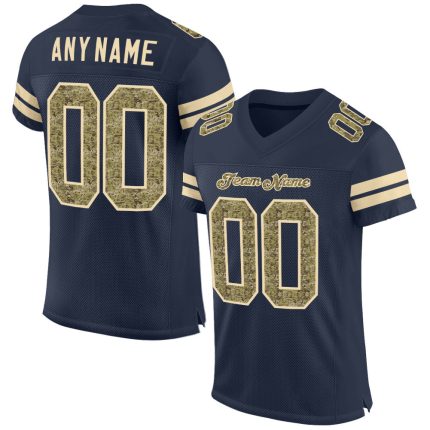 Custom Name Number Personalized Navy Camo Cream Mesh Football Jersey - Authentic Team Apparel Personalized Navy Camo-Cream