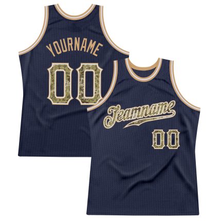 Custom Name Number Navy Camo-Old Gold Basketball Jersey - Personalized Authentic Throwback Team Apparel Personalized Navy