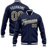 Custom Team Name Number Navy Camo White Bomber Varsity Letterman Jacket Personalized Full-Snap Personalized Navy Camo-White