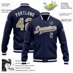 Custom Team Name Number Navy Camo White Bomber Varsity Letterman Jacket Personalized Full-Snap Personalized Navy Camo-White