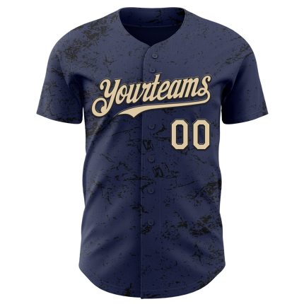 Personalized Navy Abstract Splatter Baseball Jersey with Custom Name & Number - Cream-Black 3D Pattern Design Personalized