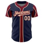 Custom Navy Baseball Jersey with Team Name and Number in Cream-Crimson - Personalized Arm Shapes Design, 3 Color Options