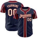 Custom Navy Baseball Jersey with Team Name and Number in Cream-Crimson - Personalized Arm Shapes Design, 3 Color Options