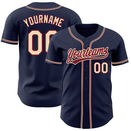 Custom Name and Number Baseball Jersey - Personalized Navy City Cream-Crimson Authentic Team Jersey Personalized Navy City