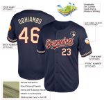 Custom Name and Number Authentic Throwback Baseball Jersey - Personalized Navy City Cream Crimson Mesh Design Personalized