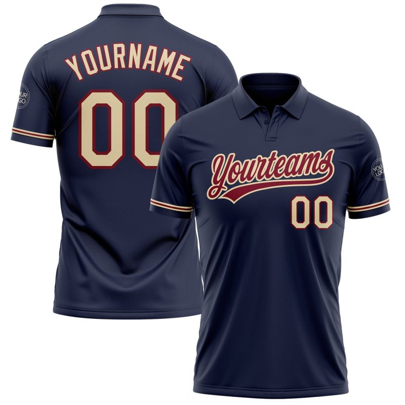 Personalized Navy Cream-Crimson Golf Polo Shirt with Custom Name & Number - Team Performance Vapor Personalized Navy City