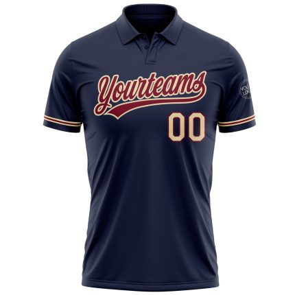 Personalized Navy Cream-Crimson Golf Polo Shirt with Custom Name & Number - Team Performance Vapor Personalized Navy City