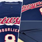 Custom navy, cream and crimson softball jersey, back view