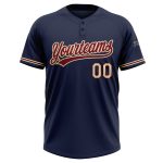 Custom navy, cream and crimson softball jersey, detail of the printed panel