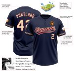 Custom navy, cream and crimson softball jersey, side view