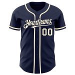 Custom Name Number Authentic Baseball Jersey Personalized Navy Cream Design Personalized Navy Cream Authentic Baseball Jersey