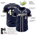 Custom Name Number Authentic Baseball Jersey Personalized Navy Cream Design Personalized Navy Cream Authentic Baseball Jersey