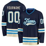 Custom Navy Cream-Blue Hockey Jersey for Men, Women, Kids - Personalized Sports Apparel Personalized Navy Cream-Blue Hockey