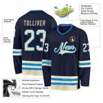 Custom Navy Cream-Blue Hockey Jersey for Men, Women, Kids - Personalized Sports Apparel Personalized Navy Cream-Blue Hockey