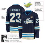 Custom Name and Number Hockey Jersey in Navy Cream-Blue - Personalized Team Jersey Personalized Navy Cream-Blue Hockey Jersey