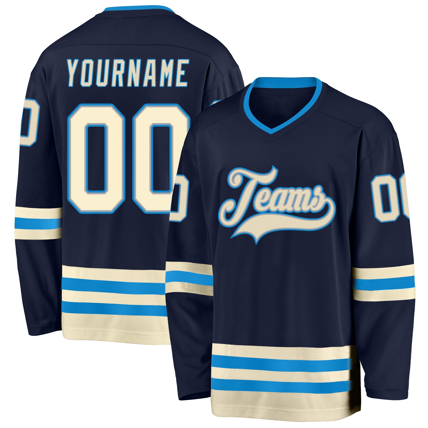 Custom Name and Number Hockey Jersey in Navy Cream-Blue - Personalized Team Jersey Personalized Navy Cream-Blue Hockey Jersey