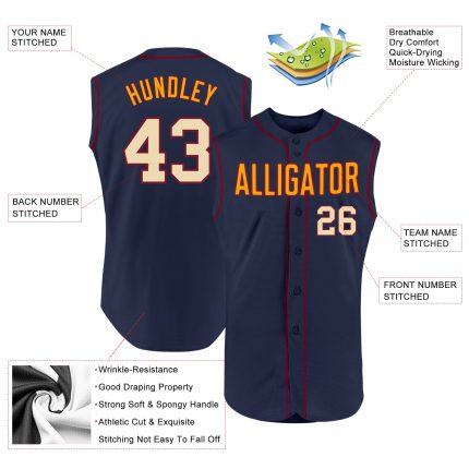 Personalized Baseball Jersey with Custom Name & Number in Navy, Cream & Crimson - Authentic Sleeveless Design Personalized
