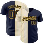 Custom Name Number Baseball Jersey - Personalized Navy Cream Gold Pinstripe Authentic Split Fashion Team Jersey Personalized