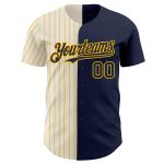 Custom Name Number Baseball Jersey - Personalized Navy Cream Gold Pinstripe Authentic Split Fashion Team Jersey Personalized