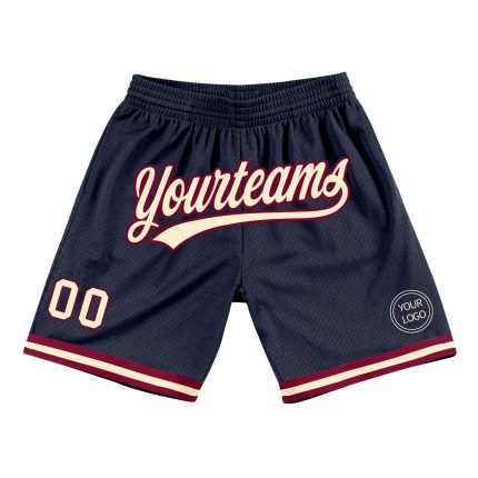 Custom Team Name Number Basketball Shorts - Personalized Navy Cream Maroon Authentic Throwback Personalized Navy Cream-Maroon