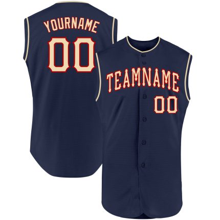 Custom Name Number Personalized Baseball Jersey - Sleeveless Navy Cream Red Authentic Team Jersey Personalized Navy Cream-Red