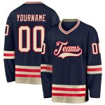 Custom Name Number Personalized Hockey Jersey Navy Cream Red Team Personalized Navy Cream-Red Hockey Jersey Team Custom Name