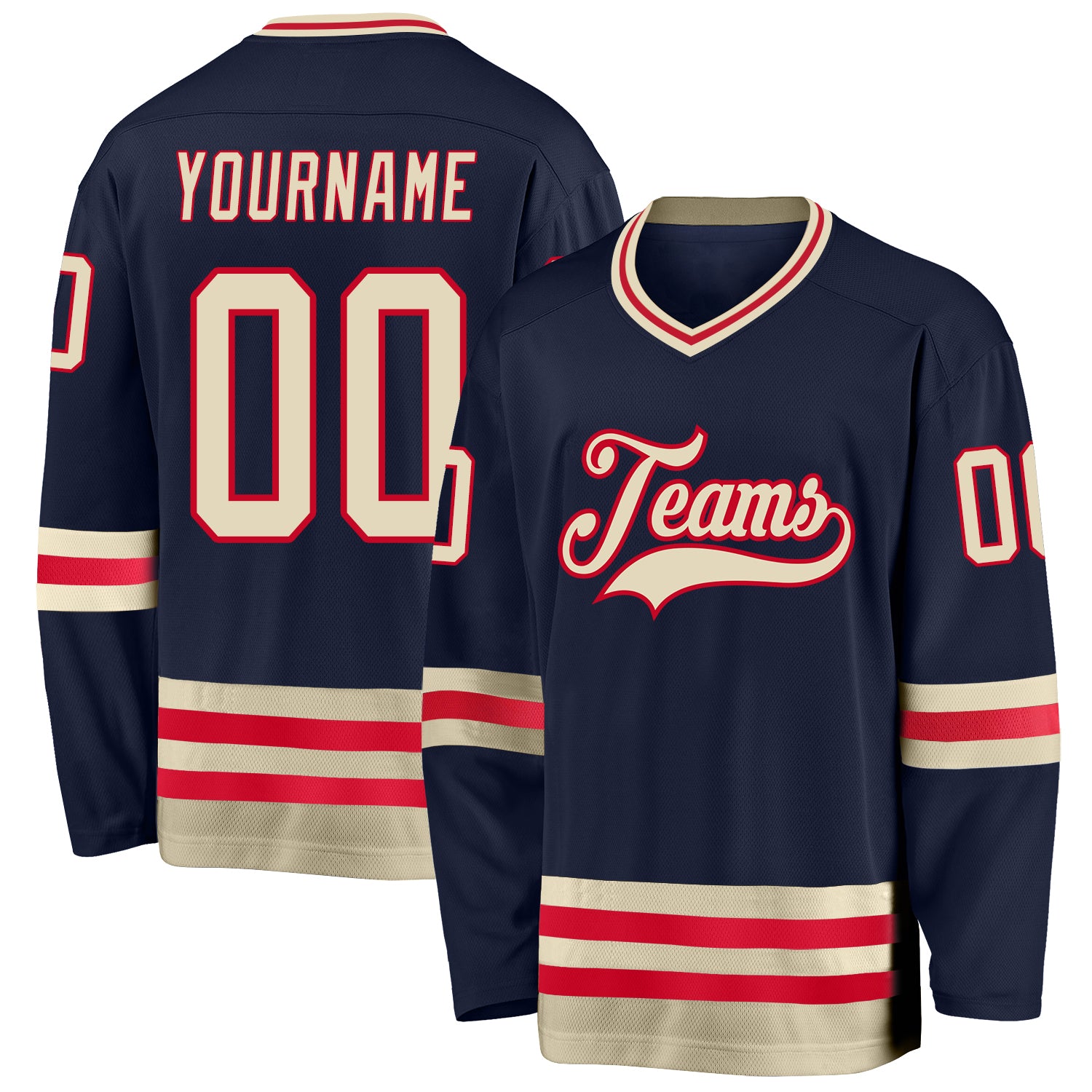 Custom Name Number Personalized Hockey Jersey Navy Cream Red Team Personalized Navy Cream-Red Hockey Jersey Team Custom Name