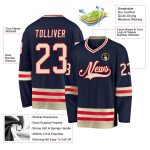 Custom Name Number Personalized Hockey Jersey Navy Cream Red Team Personalized Navy Cream-Red Hockey Jersey Team Custom Name