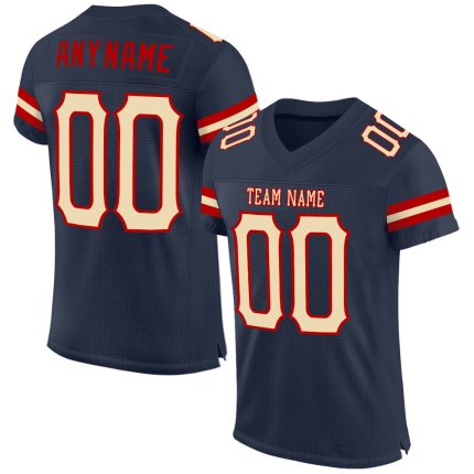 Custom Navy Cream-Red Mesh Football Jersey with Personalized Name and Number - Authentic Team Gear Personalized Navy Cream-Red