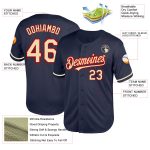 Custom Name and Number Authentic Throwback Baseball Jersey - Personalized Navy Red Cream Mesh Personalized Navy Cream-Red