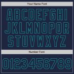 Customizable Navy and Cream Teal Two-Tone Varsity Letterman Bomber Jacket with Name and Number Personalized Navy Cream-Teal