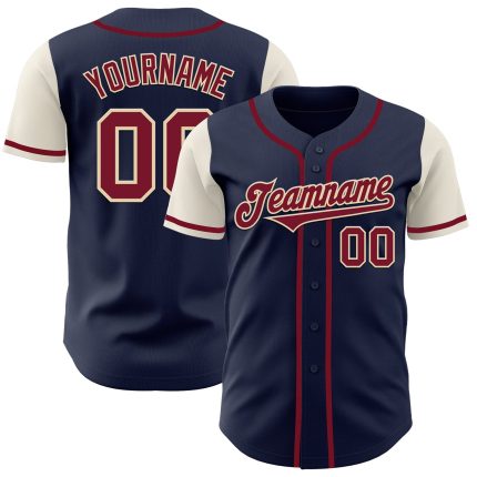 Personalized Custom Name Number Two Tone Baseball Jersey - Navy Crimson Cream Authentic Personalized Navy Crimson-Cream Authentic