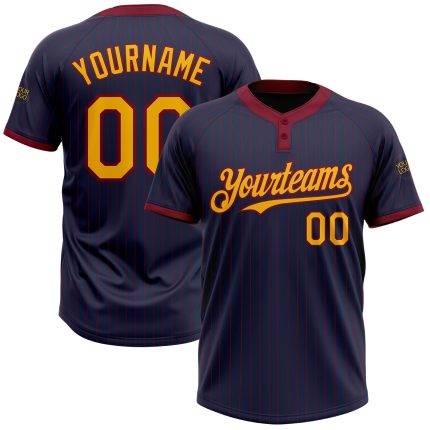 Custom Name Number Unisex Softball Jersey Navy Crimson Pinstripe Two-Button Gold Design Personalized Team Apparel Personalized
