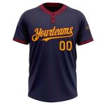 Custom Name Number Unisex Softball Jersey Navy Crimson Pinstripe Two-Button Gold Design Personalized Team Apparel Personalized