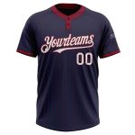 Custom Name and Number Softball Jersey Unisex Two-Button Navy Crimson Pinstripe White Personalized Navy Crimson Pinstripe