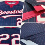 Custom Name and Number Softball Jersey Unisex Two-Button Navy Crimson Pinstripe White Personalized Navy Crimson Pinstripe