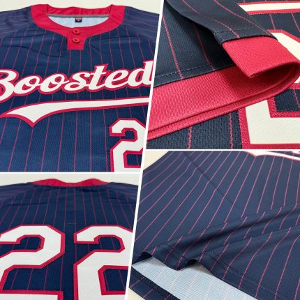 Custom Name and Number Softball Jersey Unisex Two-Button Navy Crimson Pinstripe White Personalized Navy Crimson Pinstripe