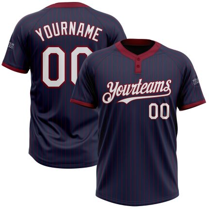 Custom Name and Number Softball Jersey Unisex Two-Button Navy Crimson Pinstripe White Personalized Navy Crimson Pinstripe
