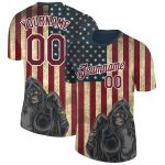 Personalized 3D Skull American Flag T-Shirt with Custom Team Name & Number - Navy Crimson-White Performance Tee Personalized